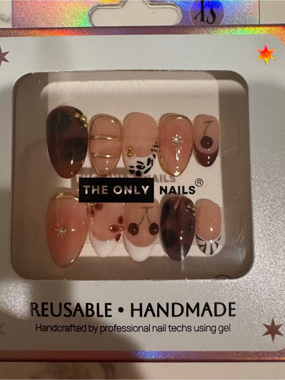 Reusable Handmade Pink & Brown Gel Press-On Set